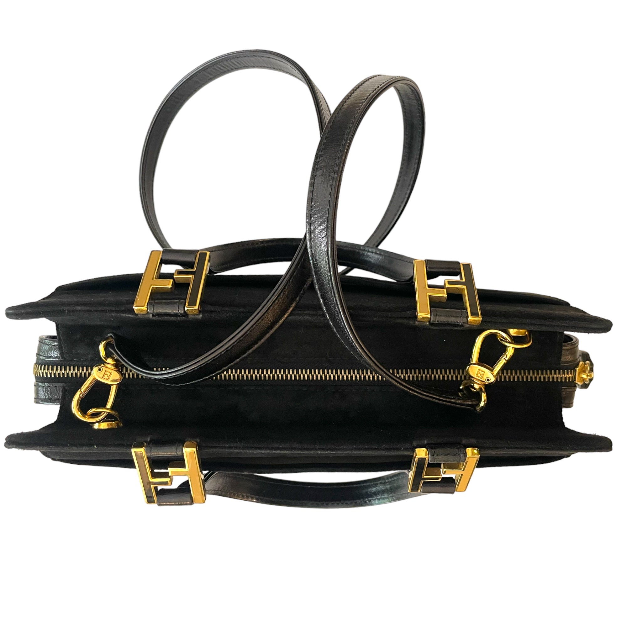 FENDI Vintage Black Suede 2-Way Tote/Crossbody with FF Motif Hardware at Handles