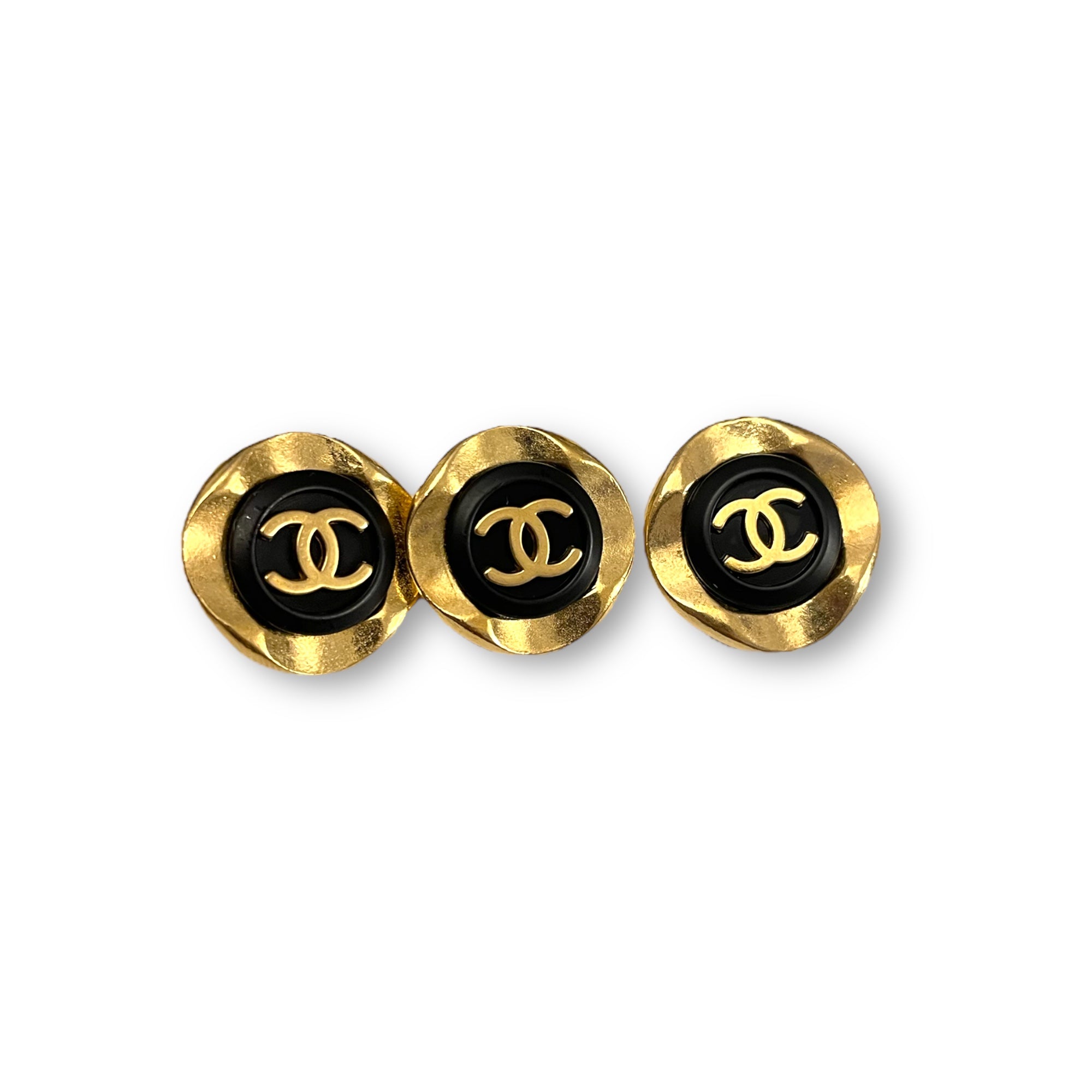 CHANEL Vintage AUTHENTIC Gold Metal CC Logo Set in Black Center Buttons (Three)