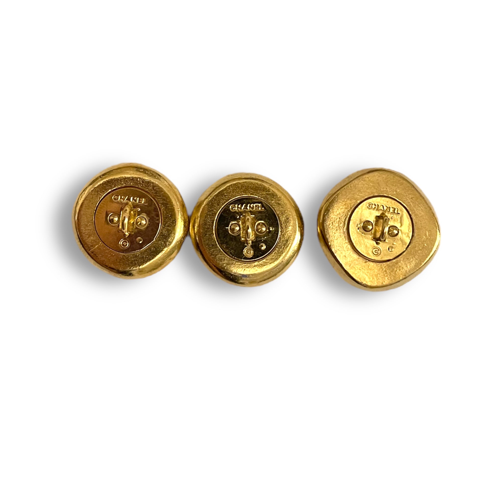 CHANEL Vintage AUTHENTIC Gold Metal CC Logo Set in Black Center Buttons (Three)