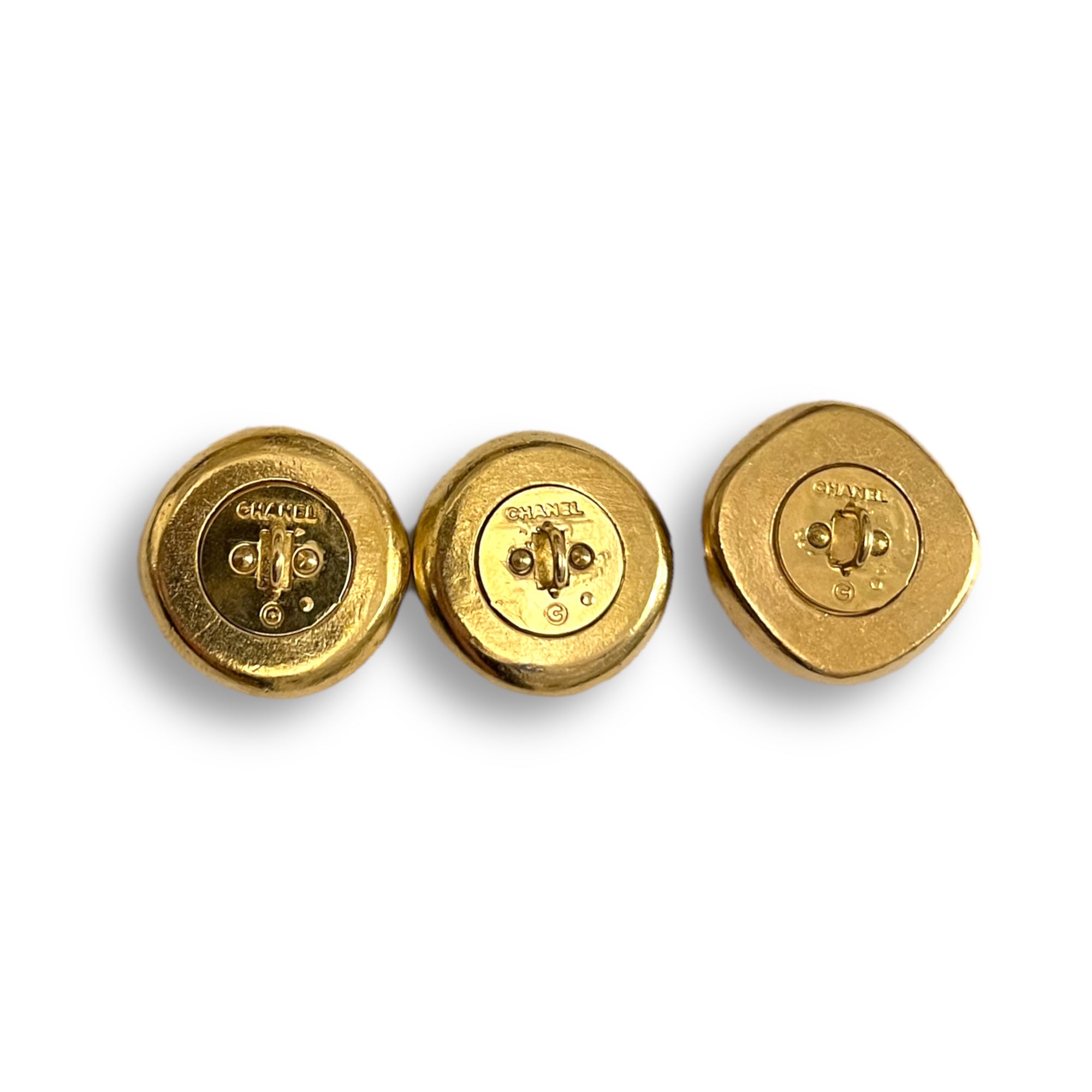 CHANEL Vintage AUTHENTIC Gold Metal CC Logo Set in Black Center Buttons (Three)