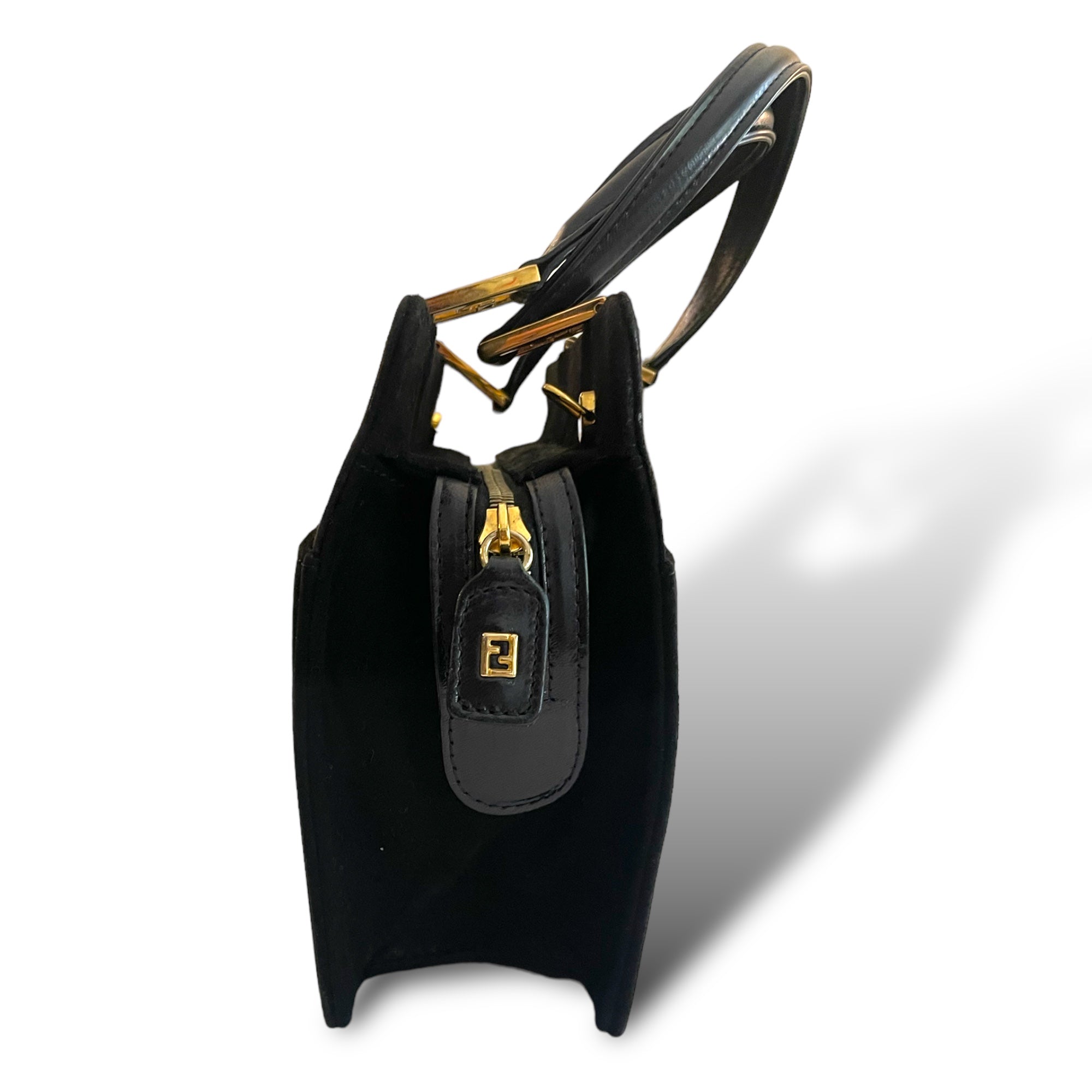 FENDI Vintage Black Suede 2-Way Tote/Crossbody with FF Motif Hardware at Handles