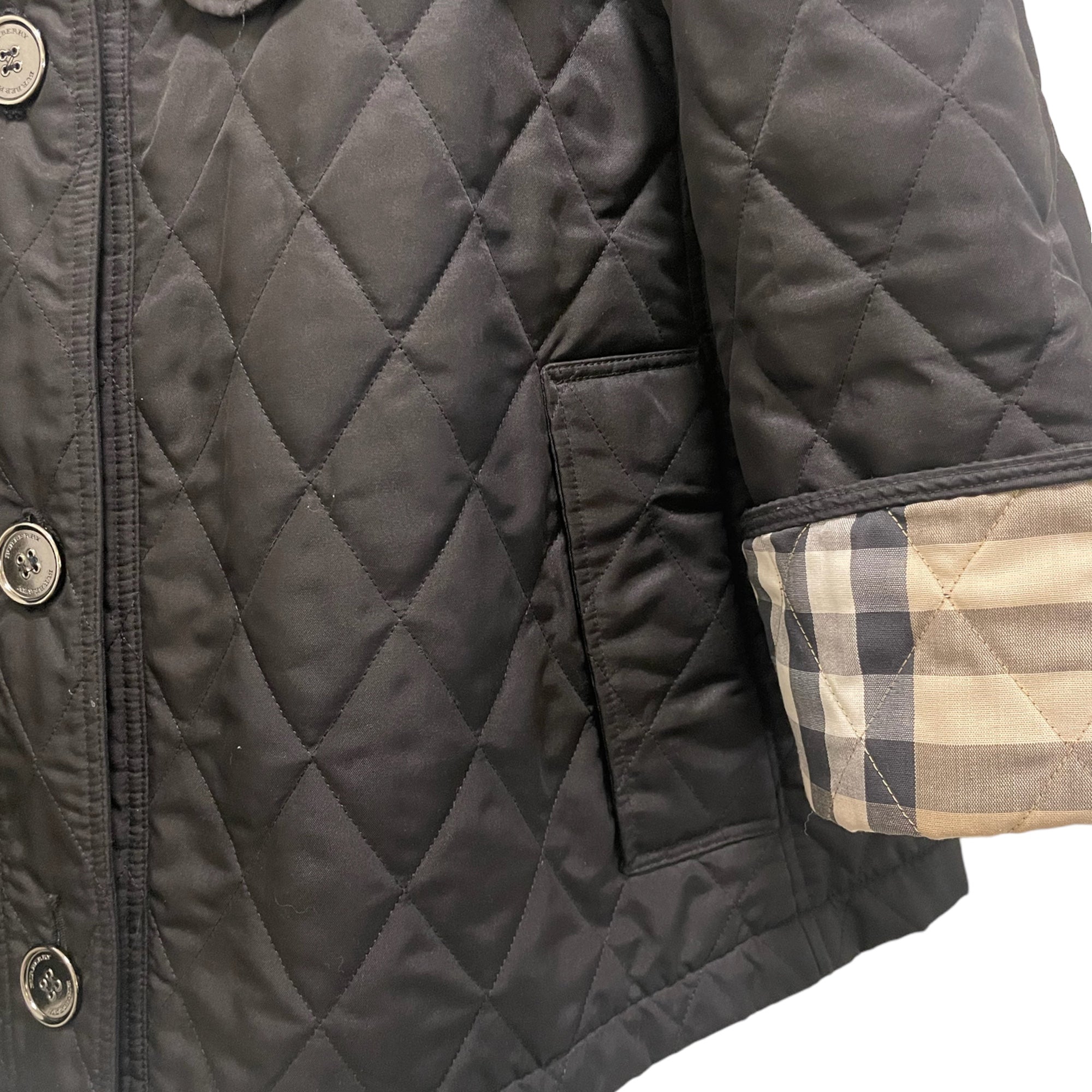 BURBERRY LONDON Black Quilted Check Lined Swing Coat |Size: M|