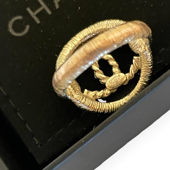 CHANEL CC Gold-Tone Cocktail Ring |Size: 6.5|