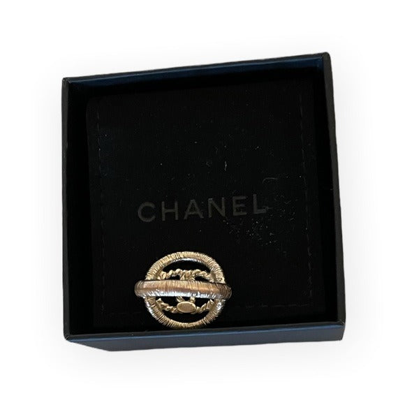 CHANEL CC Gold-Tone Cocktail Ring |Size: 6.5|
