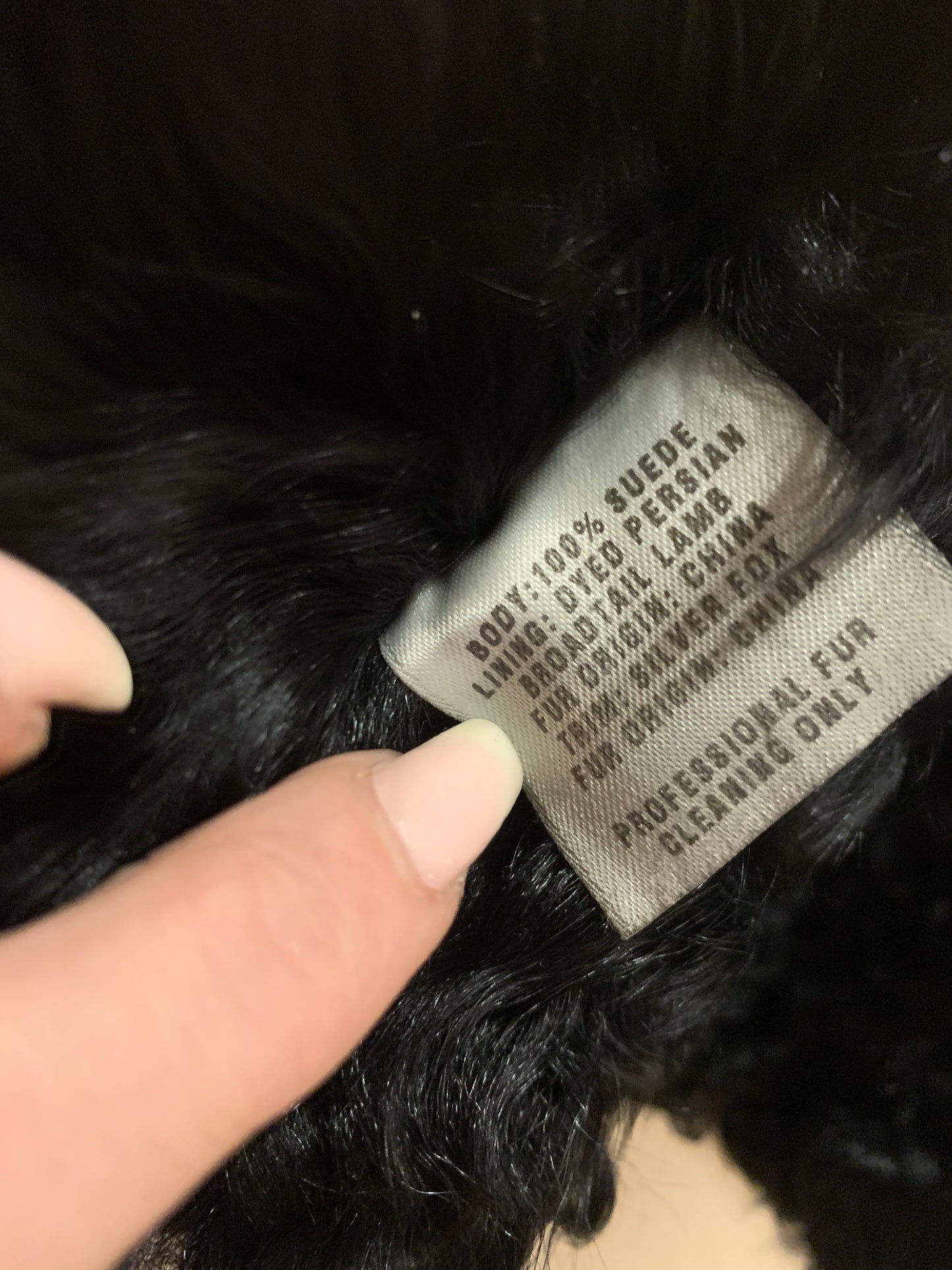 ST. JOHN Suede, Dyed Broadtail Persian Lamb & Silver Fox Fur Trim Long Coat