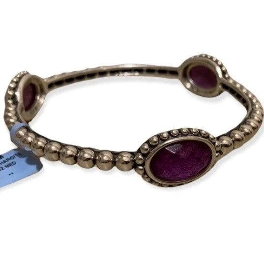 Lagos Maya Oval Sterling Silver Charoite Doublet Bangle Bracelet (med)
