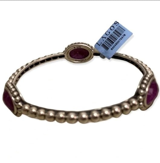 Lagos Maya Oval Sterling Silver Charoite Doublet Bangle Bracelet (med)