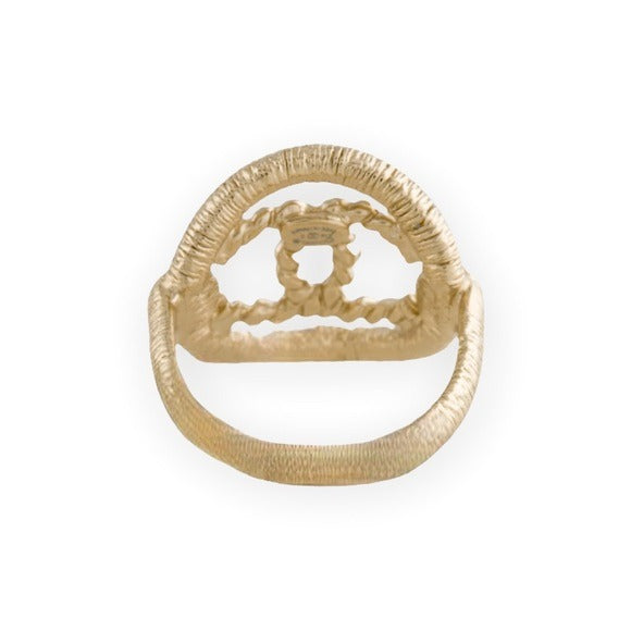 CHANEL CC Gold-Tone Cocktail Ring |Size: 6.5|