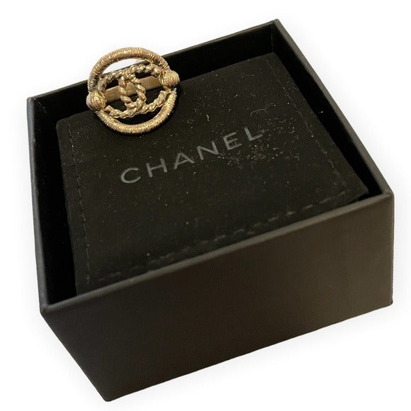 CHANEL CC Gold-Tone Cocktail Ring |Size: 6.5|