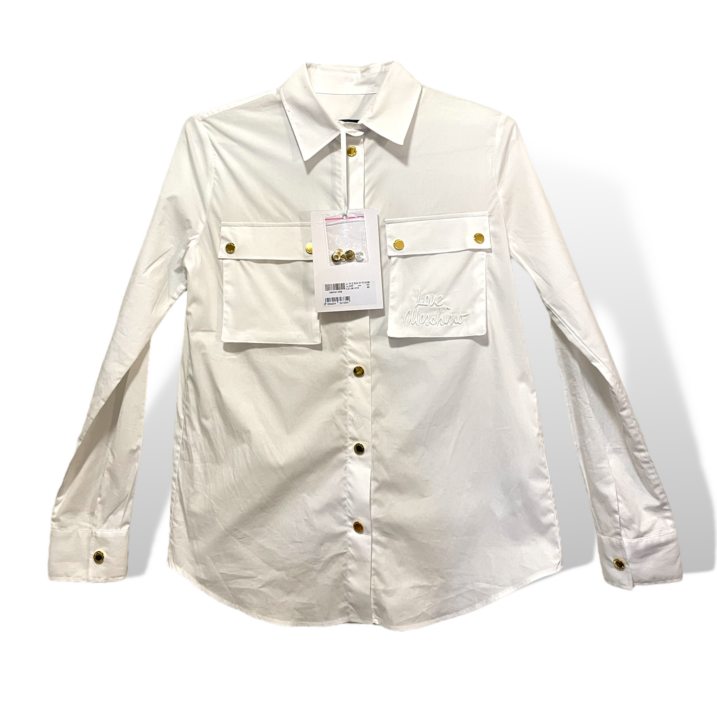 MOSCHINO LOVE EMBROIDERED BREAST-POCKET SAHARAN SHIRT | SIZE: F8 USA6 IT42 |