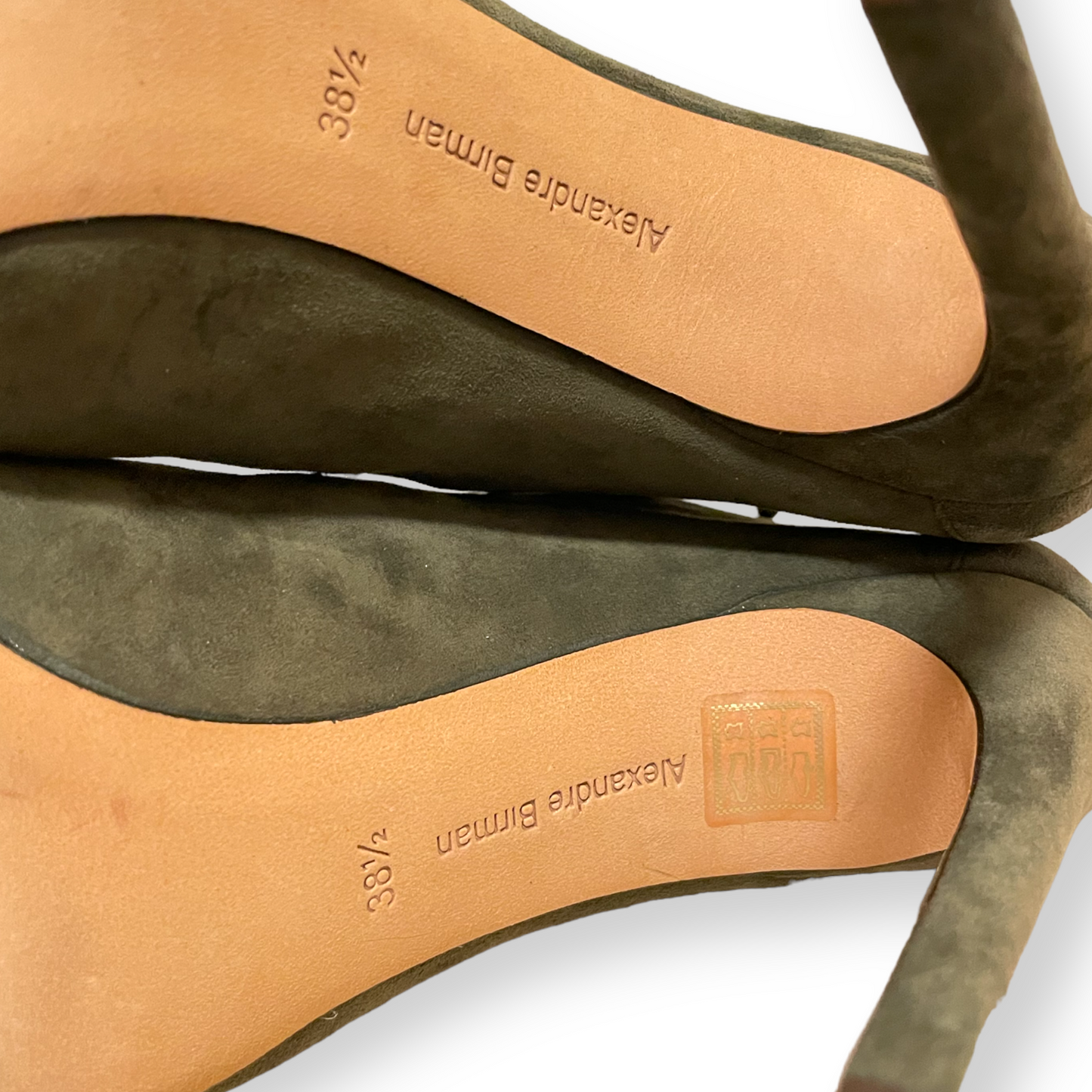ALEXANDRE BIRMAN Olive Green Suede Cage Heels