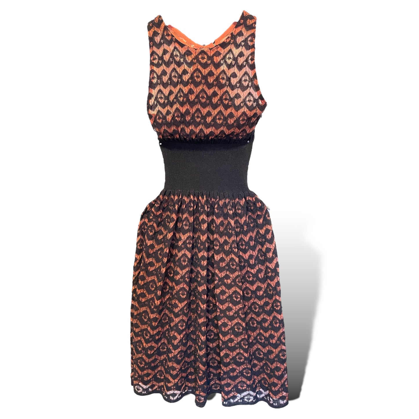 ALAÏA PARIS Orange/Coral & Black STUNNING Crochet Dress