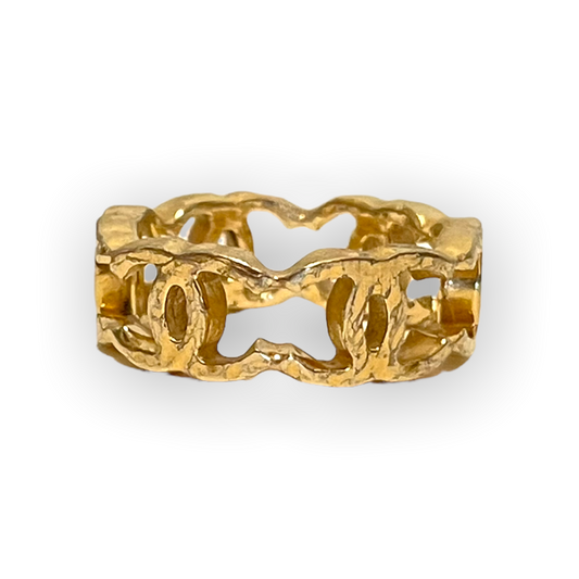 CHANEL B11 CC Interlocking Logo  Golden Metal Chain Fashion Finger Ring   |Size: 6|