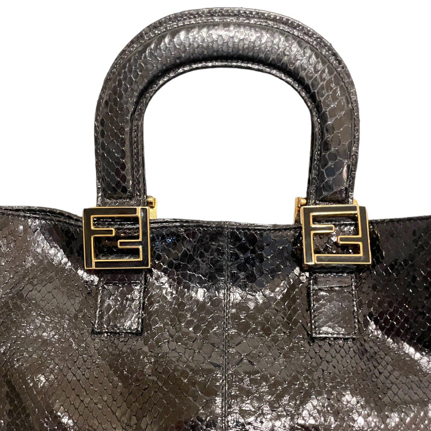 FENDI Vintage Exotic Twins Tote in Black Genuine Python