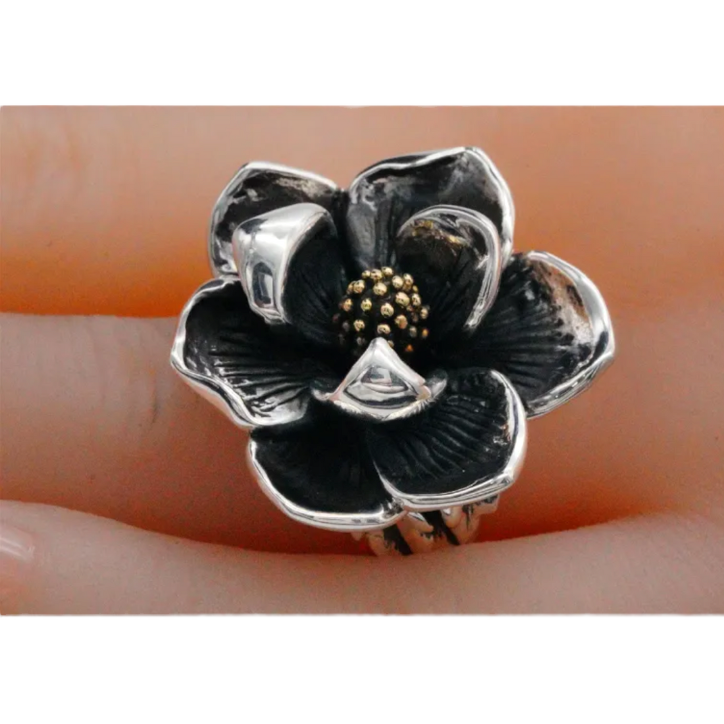 King Baby Solid Sterling Silver Magnolia Flower Ring