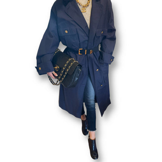 Vintage CHANEL Navy belted trench coat circa 1980