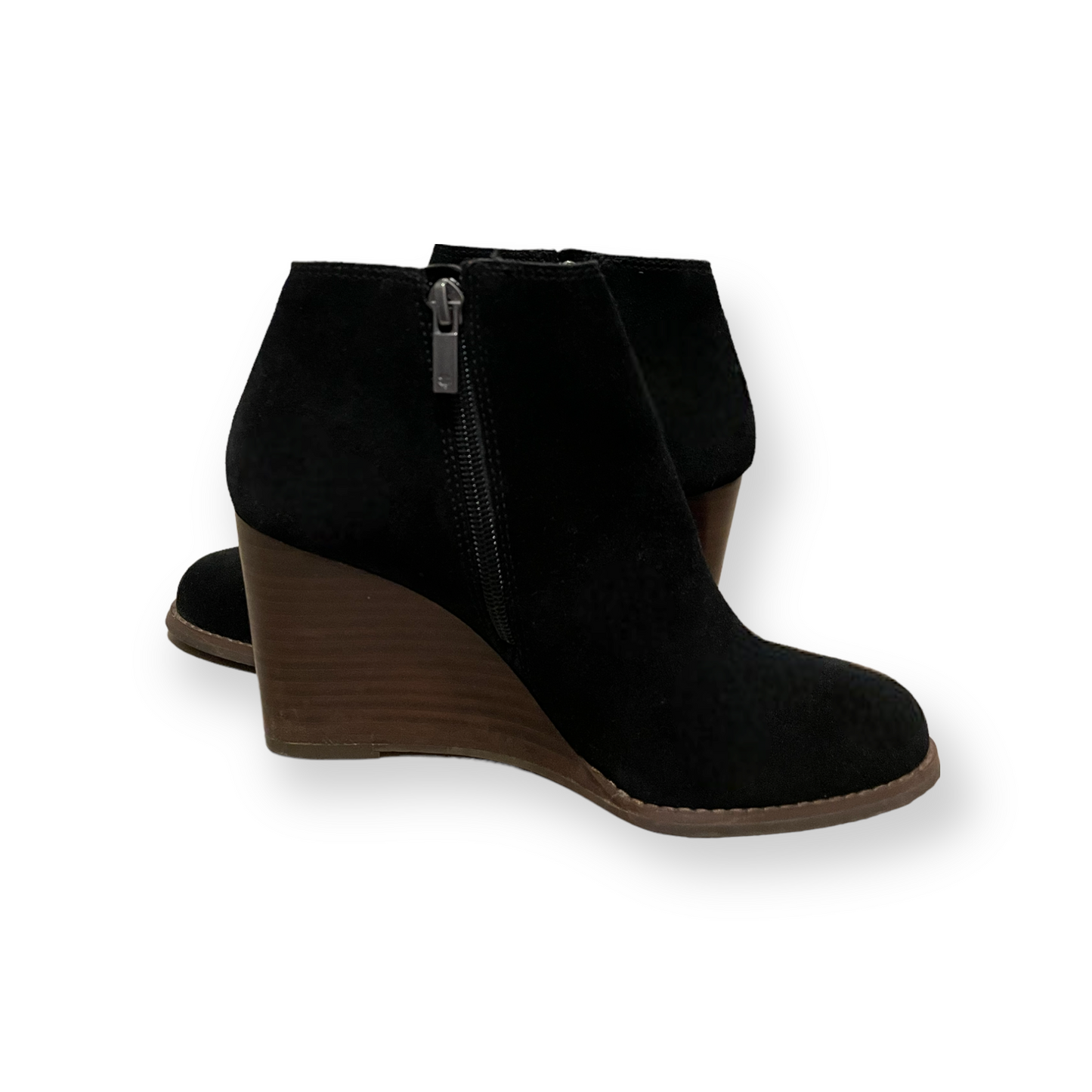 Lucky Brand Black Wooden Wedge Ankle Boots
