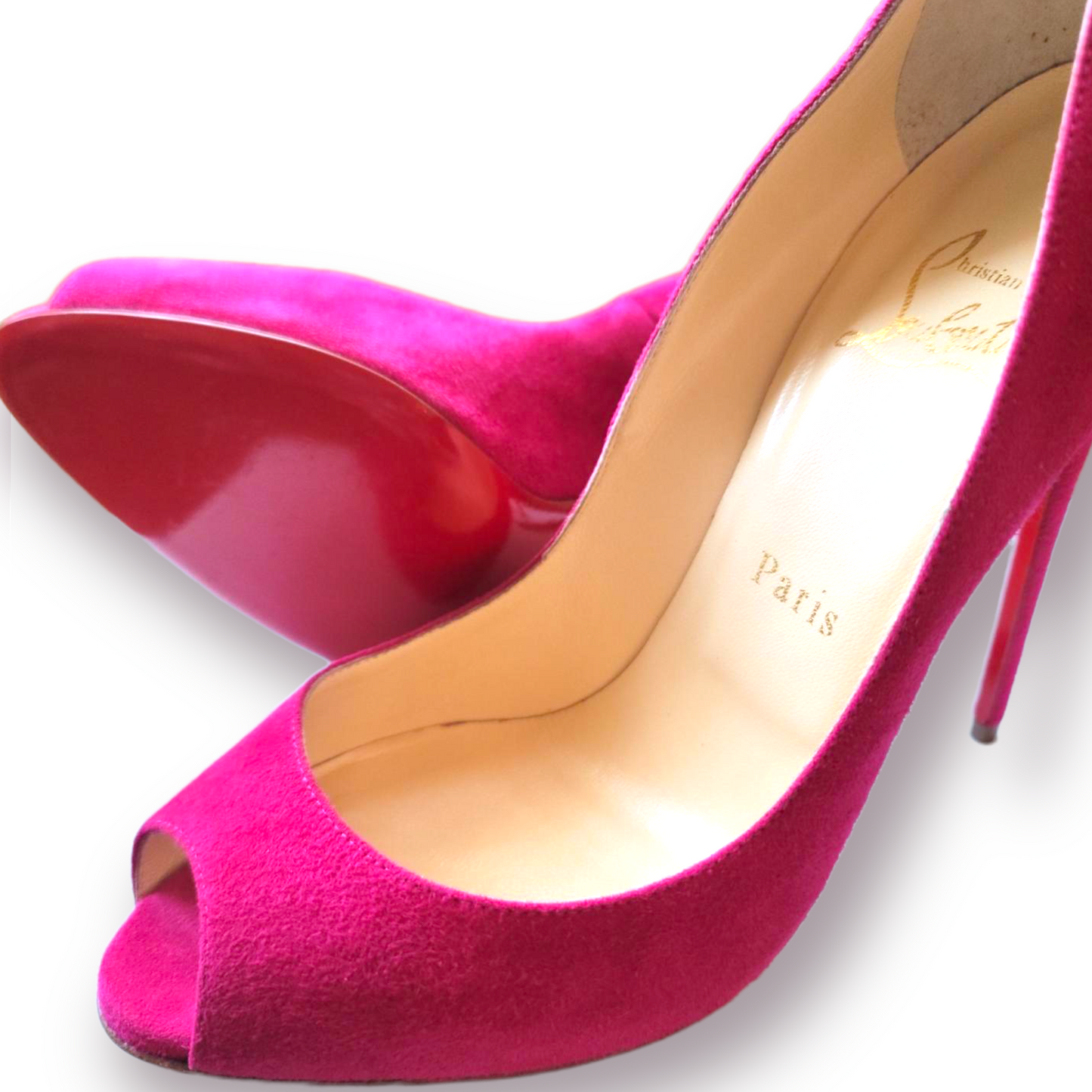 Christian Louboutin Pink Suede Hyper Prive Peep Toe Platform Pumps |Size: EU38|