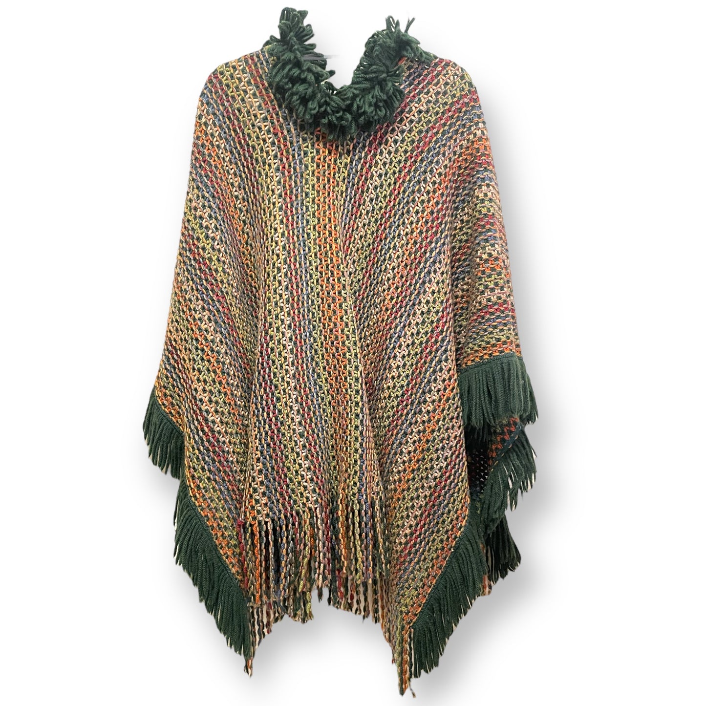 MISSONI Made in Italy 100% Wool Zig-Zag Fringe Poncho | O/S |