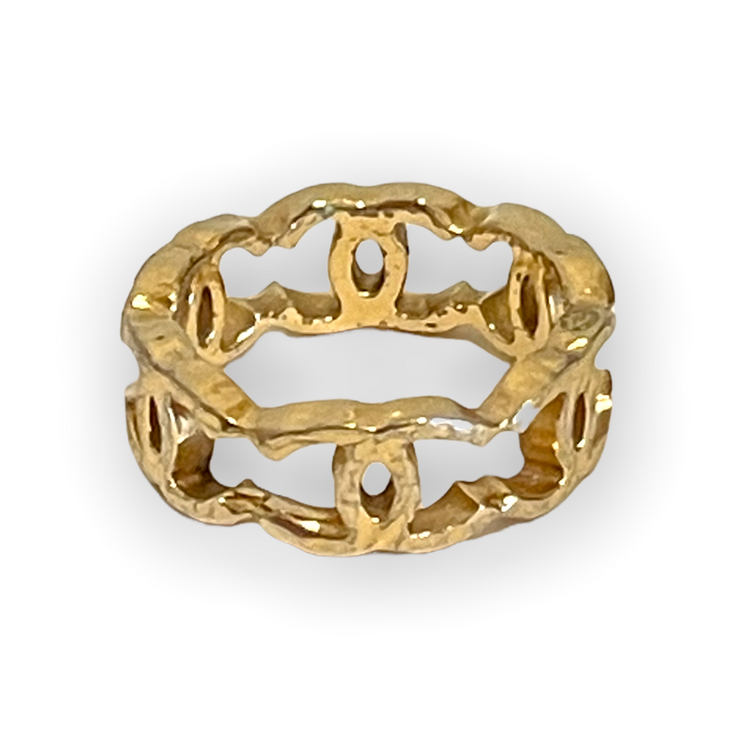 CHANEL B11 CC Interlocking Logo  Golden Metal Chain Fashion Finger Ring   |Size: 6|