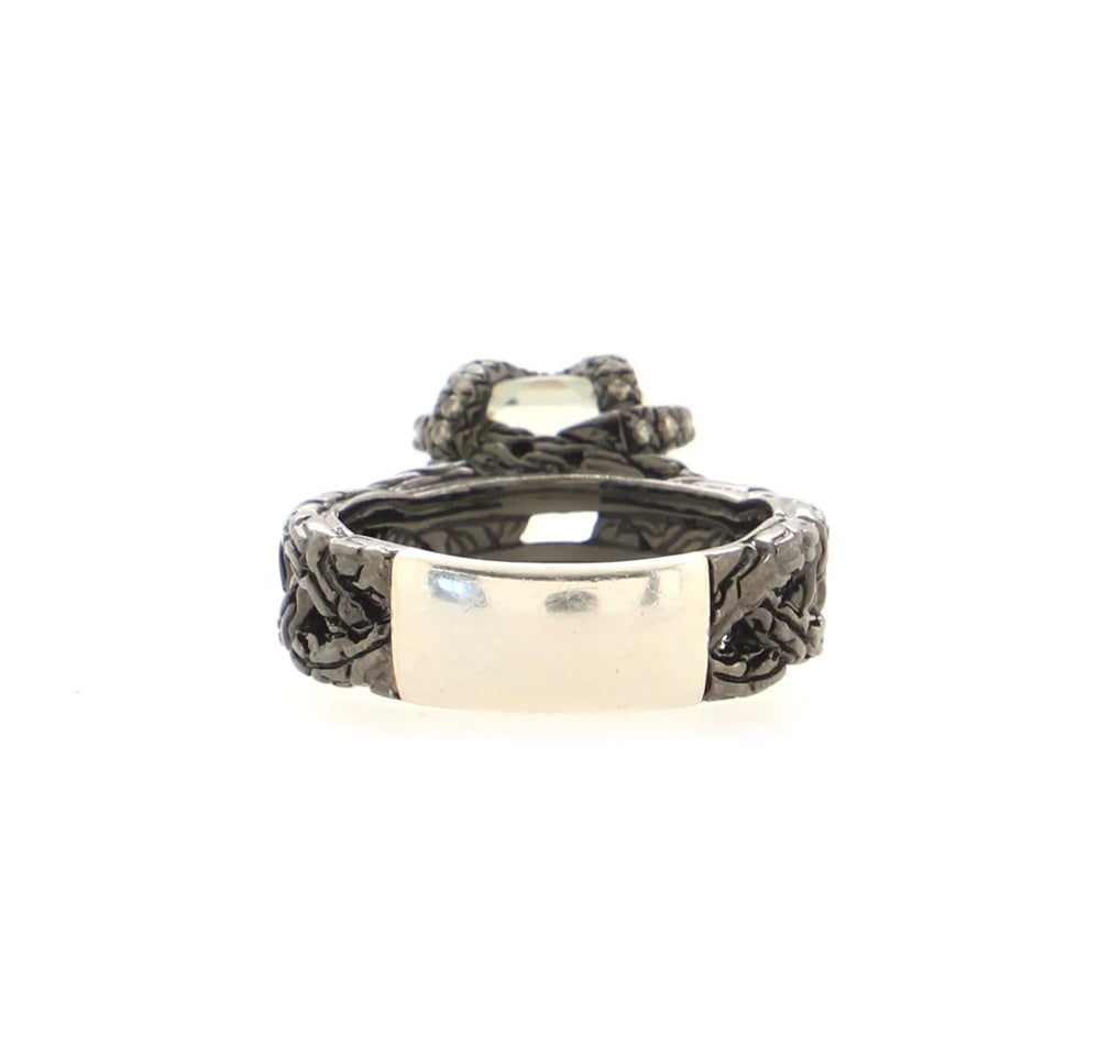 John Hardy Black Rhodium with Green Amethyst and Diamonds Ring |Size: 7|