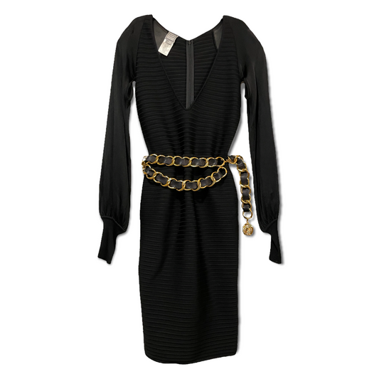 HERVE LEGER PARIS Bandage Mesh Cut-Out Long Sleeve Dress SMALL