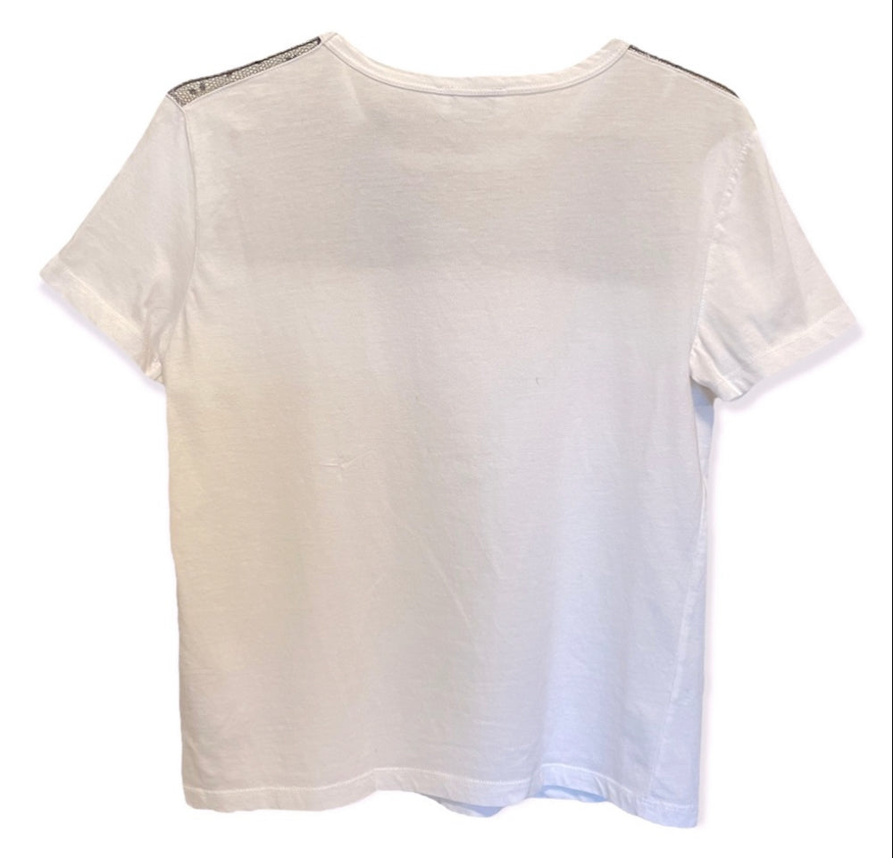 RED VALENTINO Jersey T-shirt W/ Point D'esprit Tulle & Bow Detail In Black
