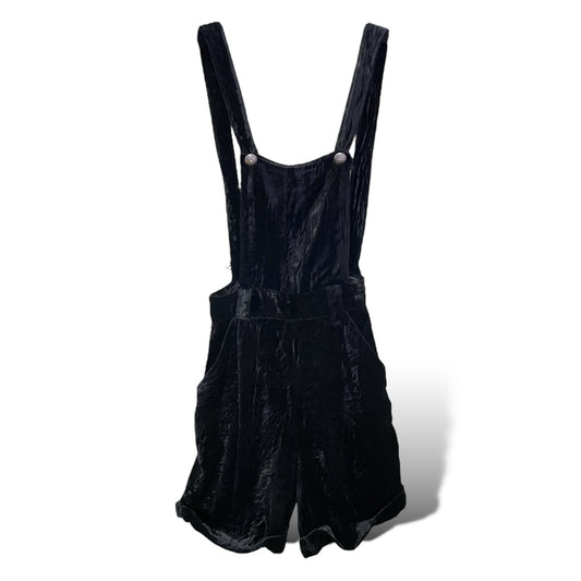 90”s RARE Vintage VERSUS by Gianni Versace Black Crushed Velvet Overall Shorts |Size: 28/42|