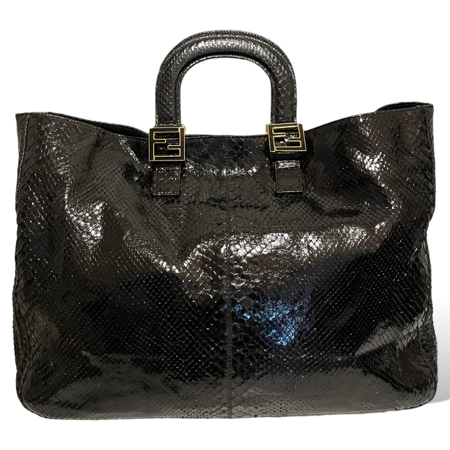 FENDI Vintage Exotic Twins Tote in Black Genuine Python