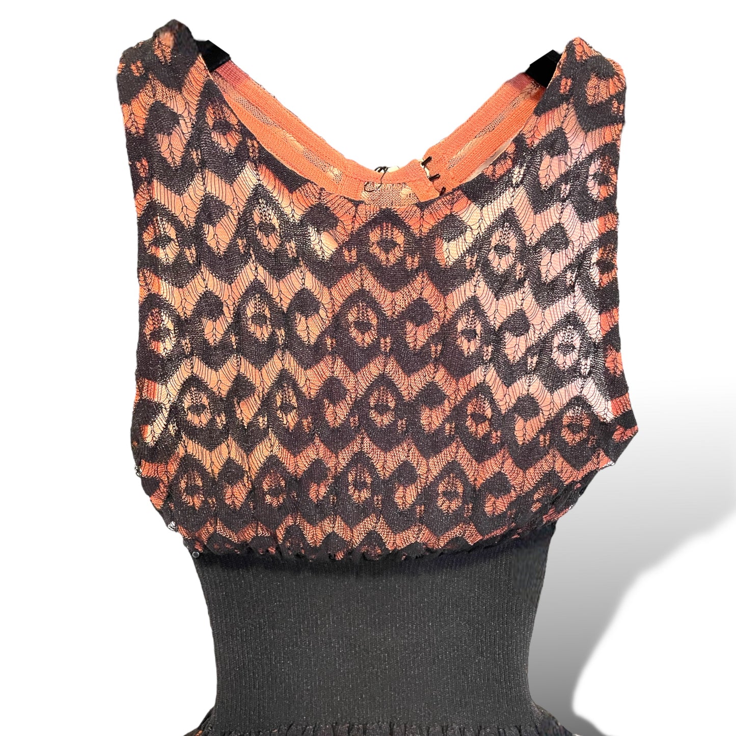 ALAÏA PARIS Orange/Coral & Black STUNNING Crochet Dress