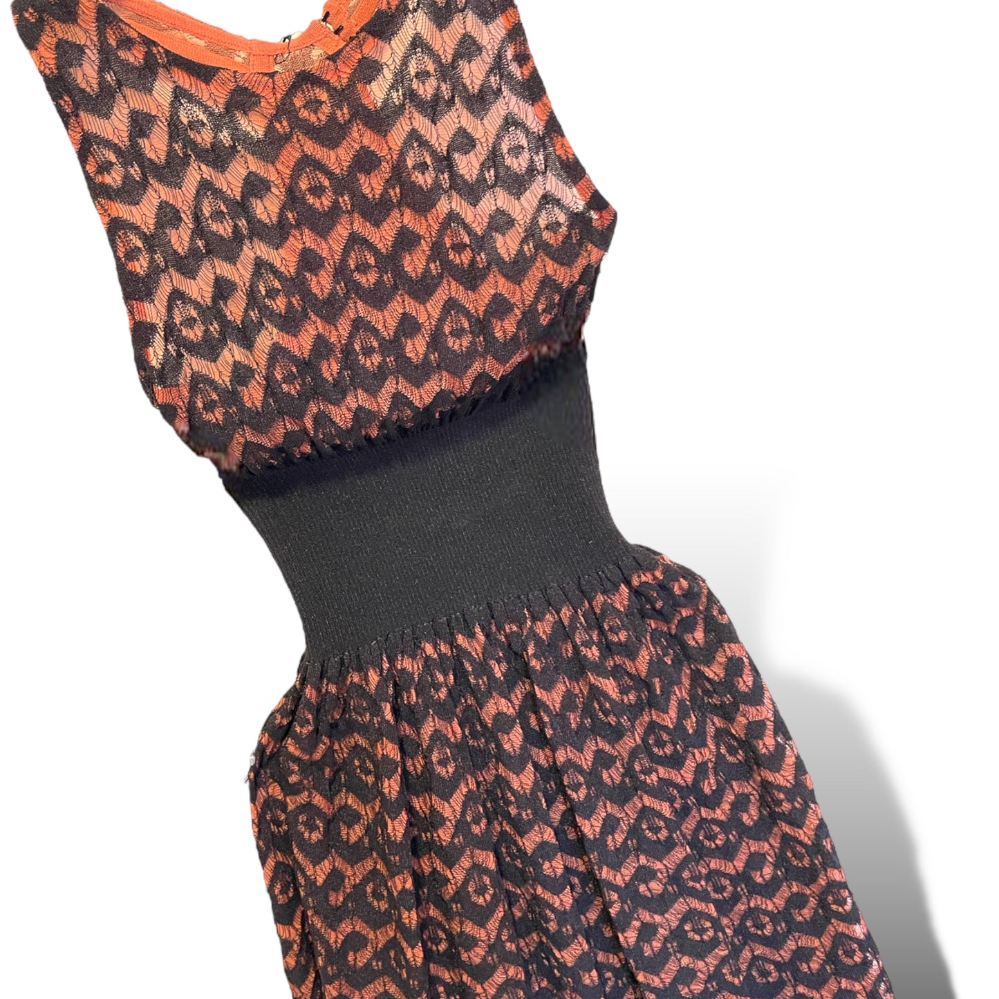 ALAÏA PARIS Orange/Coral & Black STUNNING Crochet Dress