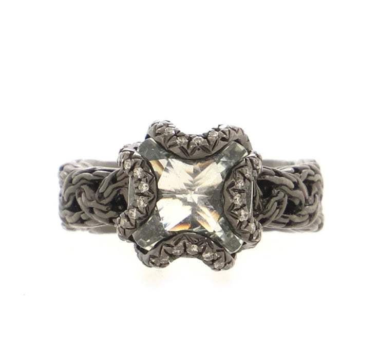 John Hardy Black Rhodium with Green Amethyst and Diamonds Ring |Size: 7|