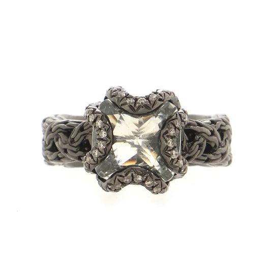 John Hardy Black Rhodium with Green Amethyst and Diamonds Ring |Size: 7|