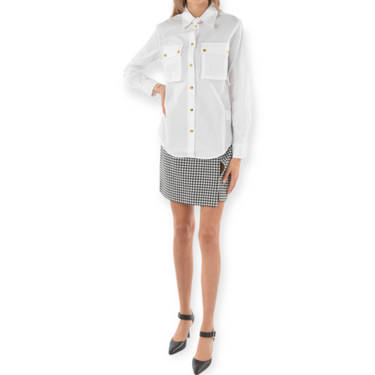 MOSCHINO LOVE EMBROIDERED BREAST-POCKET SAHARAN SHIRT | SIZE: F8 USA6 IT42 |