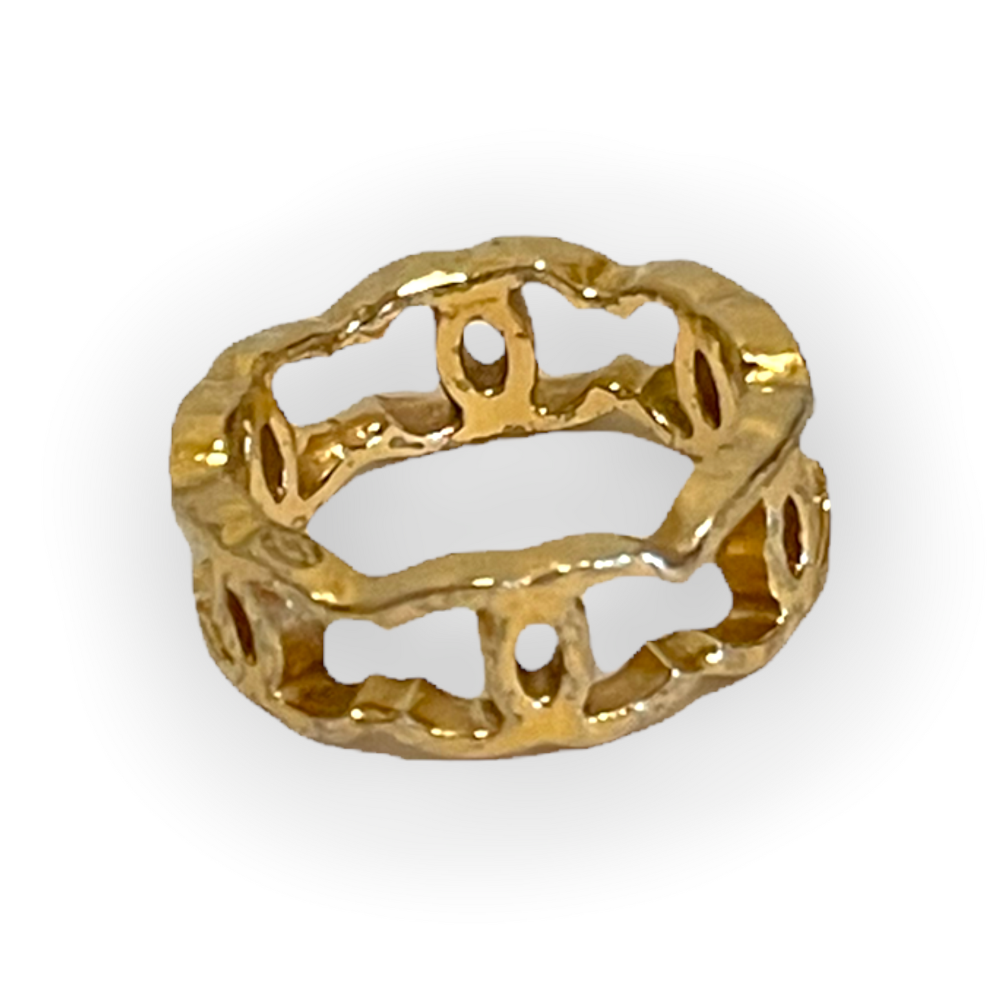 CHANEL B11 CC Interlocking Logo  Golden Metal Chain Fashion Finger Ring   |Size: 6|