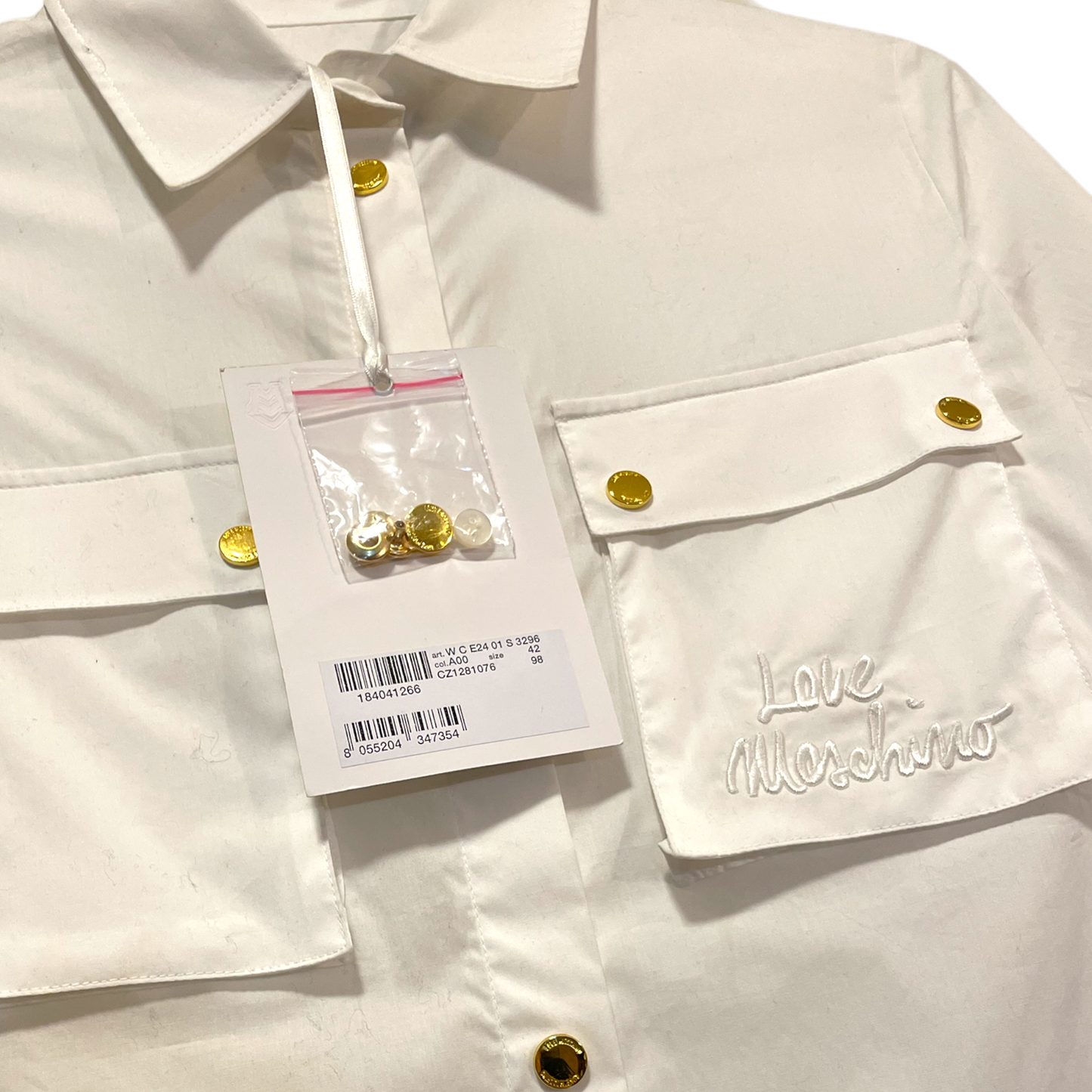 MOSCHINO LOVE EMBROIDERED BREAST-POCKET SAHARAN SHIRT | SIZE: F8 USA6 IT42 |
