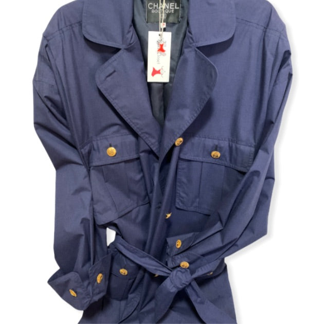 Vintage CHANEL Navy belted trench coat circa 1980