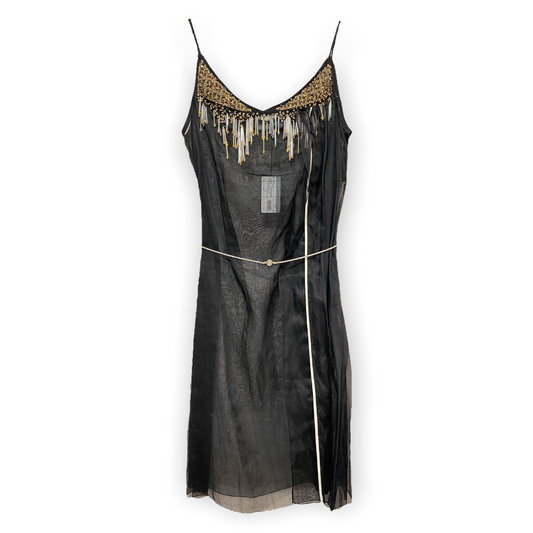 PRADA Crystal & Bead Embellished Sheer Black Dress