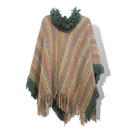 MISSONI Made in Italy 100% Wool Zig-Zag Fringe Poncho | O/S |
