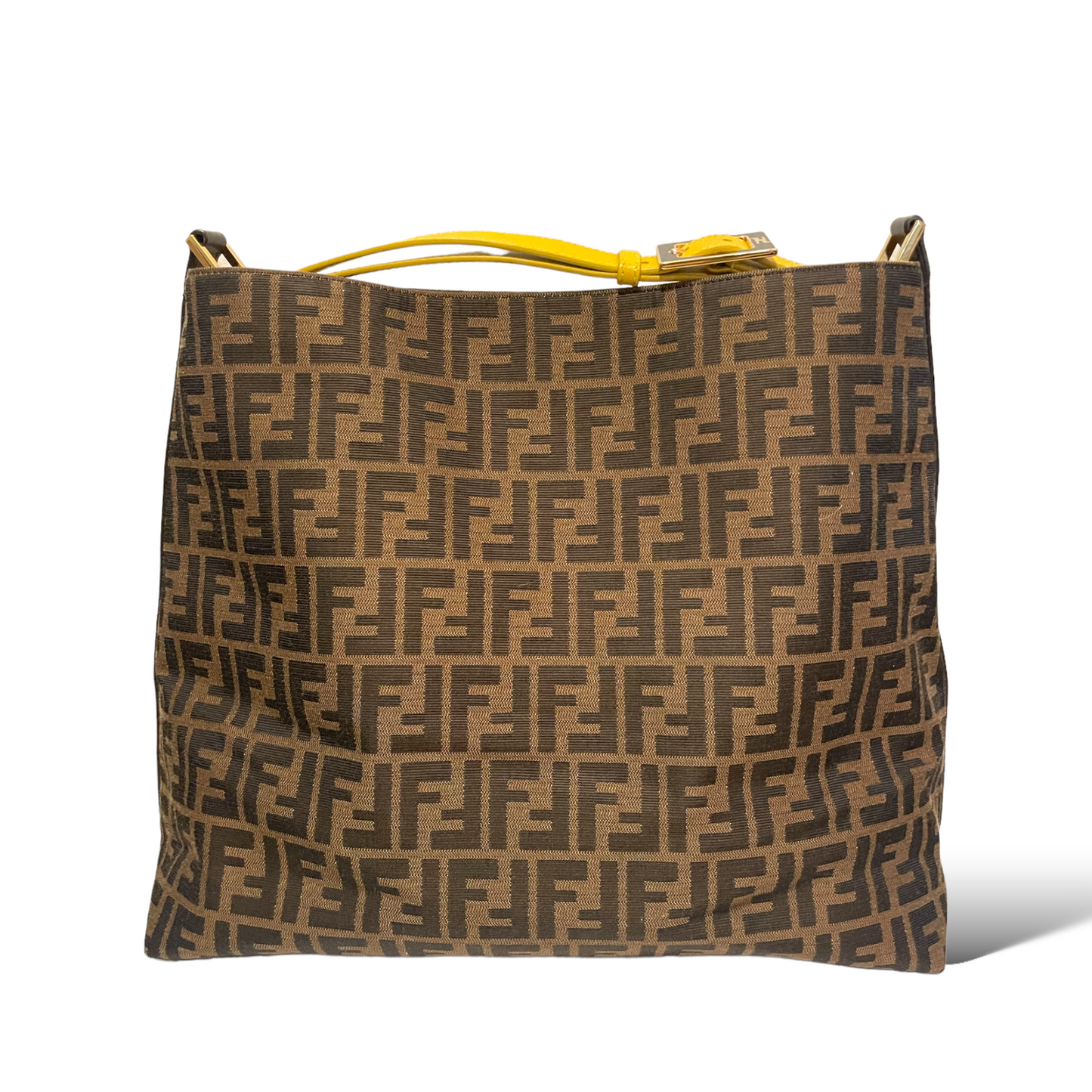 FENDI Large Tobacco/Ochre Zucca Print Canvas with Calfskin Trim Hobo Bag