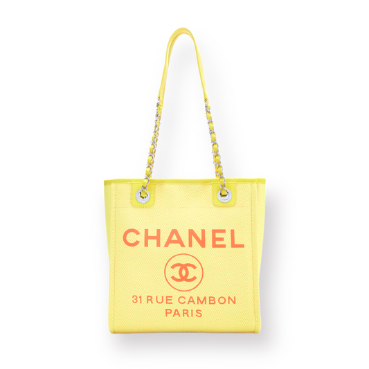 CHANEL YELLOW CANVAS DEAUVILLE TOTE SMALL