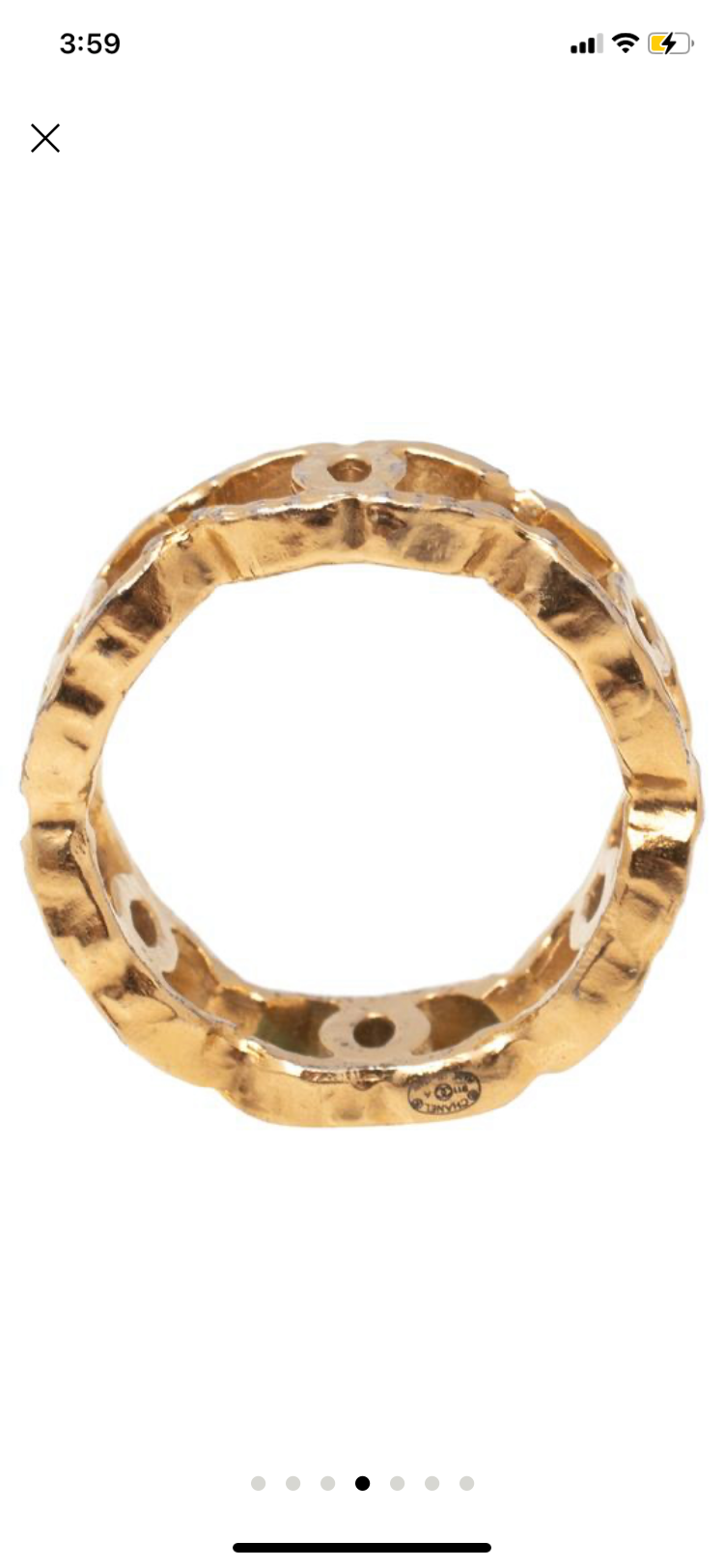 CHANEL B11 CC Interlocking Logo  Golden Metal Chain Fashion Finger Ring   |Size: 6|
