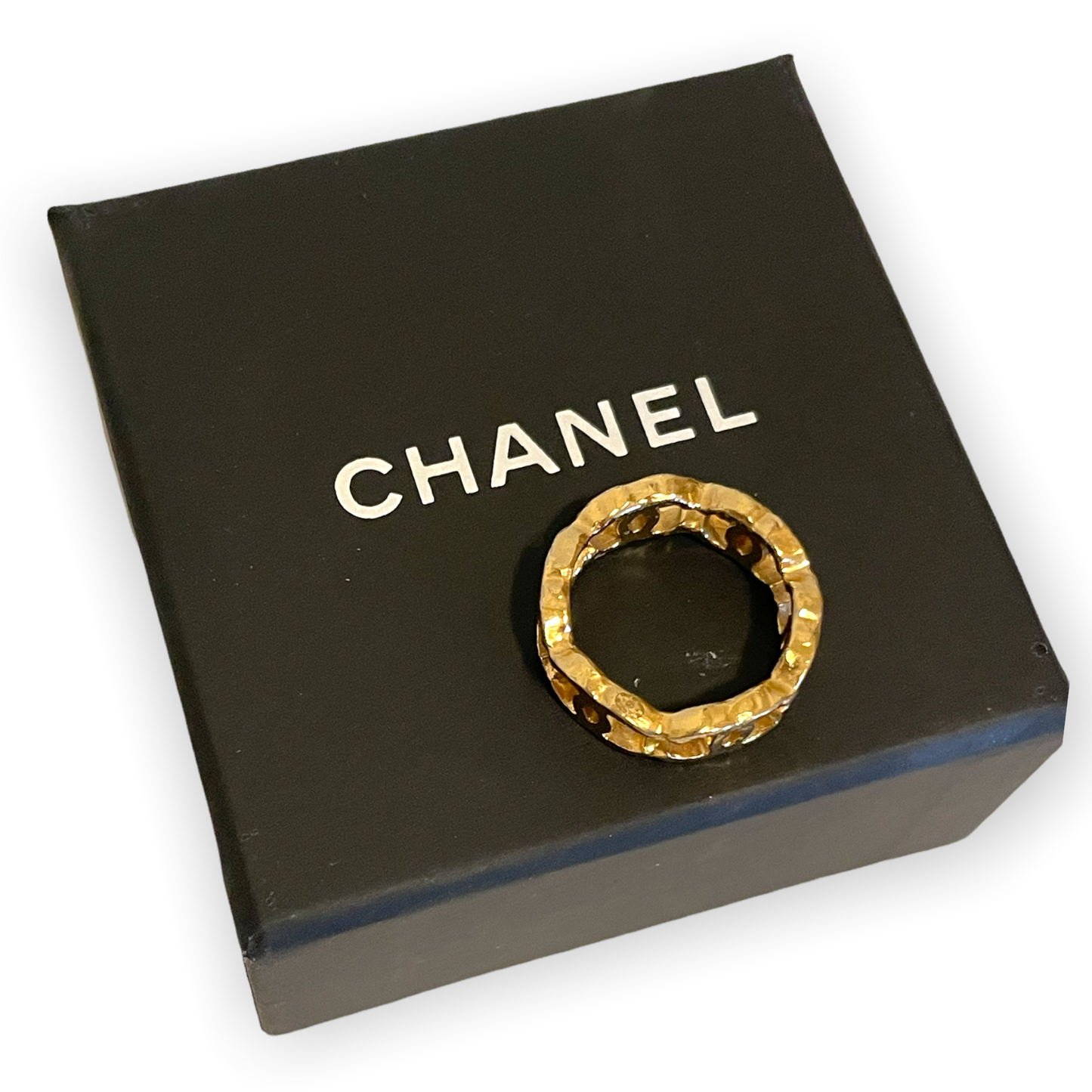 CHANEL B11 CC Interlocking Logo  Golden Metal Chain Fashion Finger Ring   |Size: 6|