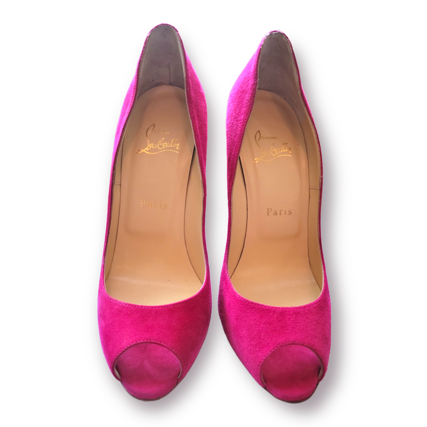 Christian Louboutin Pink Suede Hyper Prive Peep Toe Platform Pumps |Size: EU38|