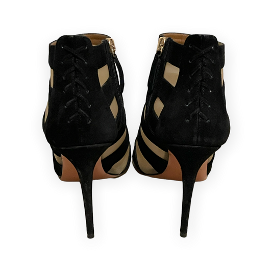 Aquazzura Black Suede & Nude Mesh Striped Sandals - photo 2 of 11