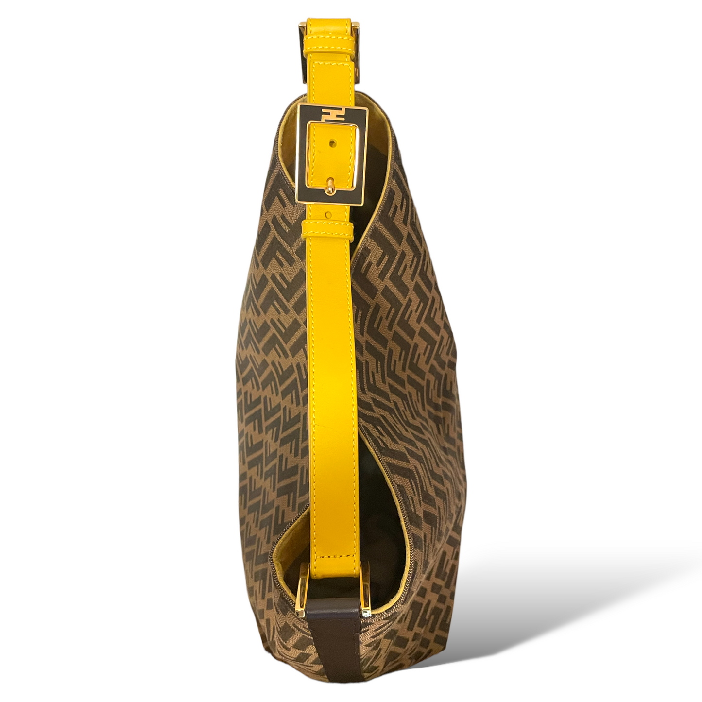 FENDI Large Tobacco/Ochre Zucca Print Canvas with Calfskin Trim Hobo Bag