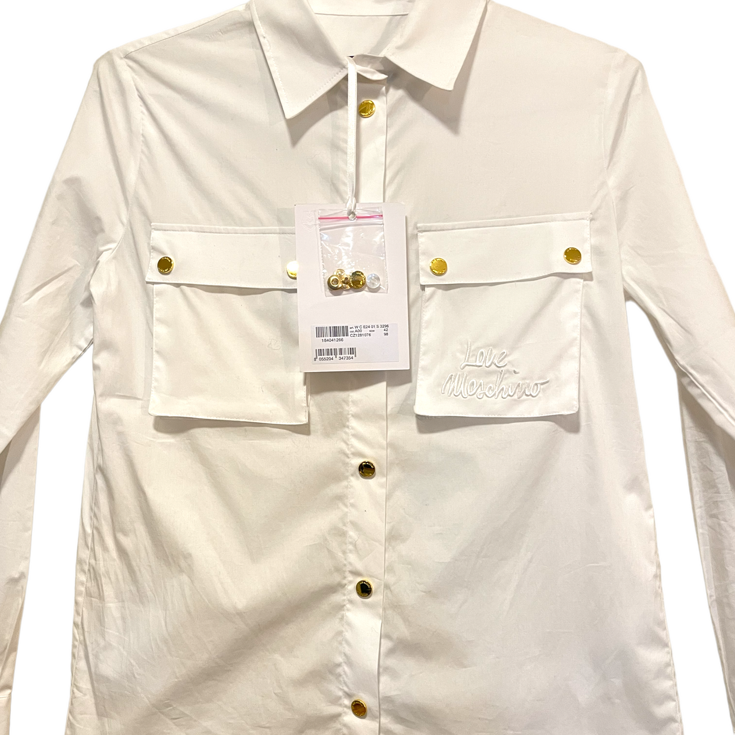MOSCHINO LOVE EMBROIDERED BREAST-POCKET SAHARAN SHIRT | SIZE: F8 USA6 IT42 |