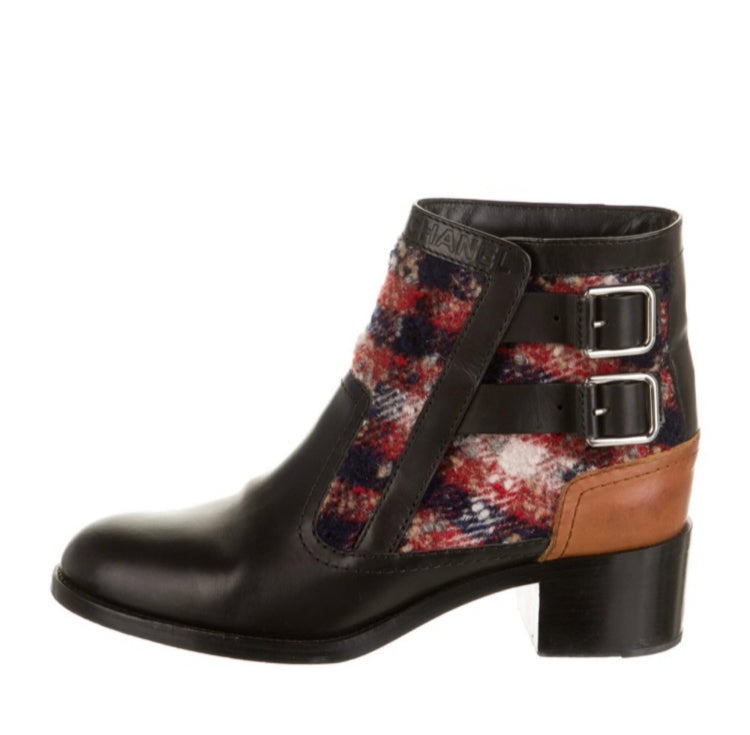 CHANEL 2017 Tweed Pattern Ankle Boots |38.5 EU|
