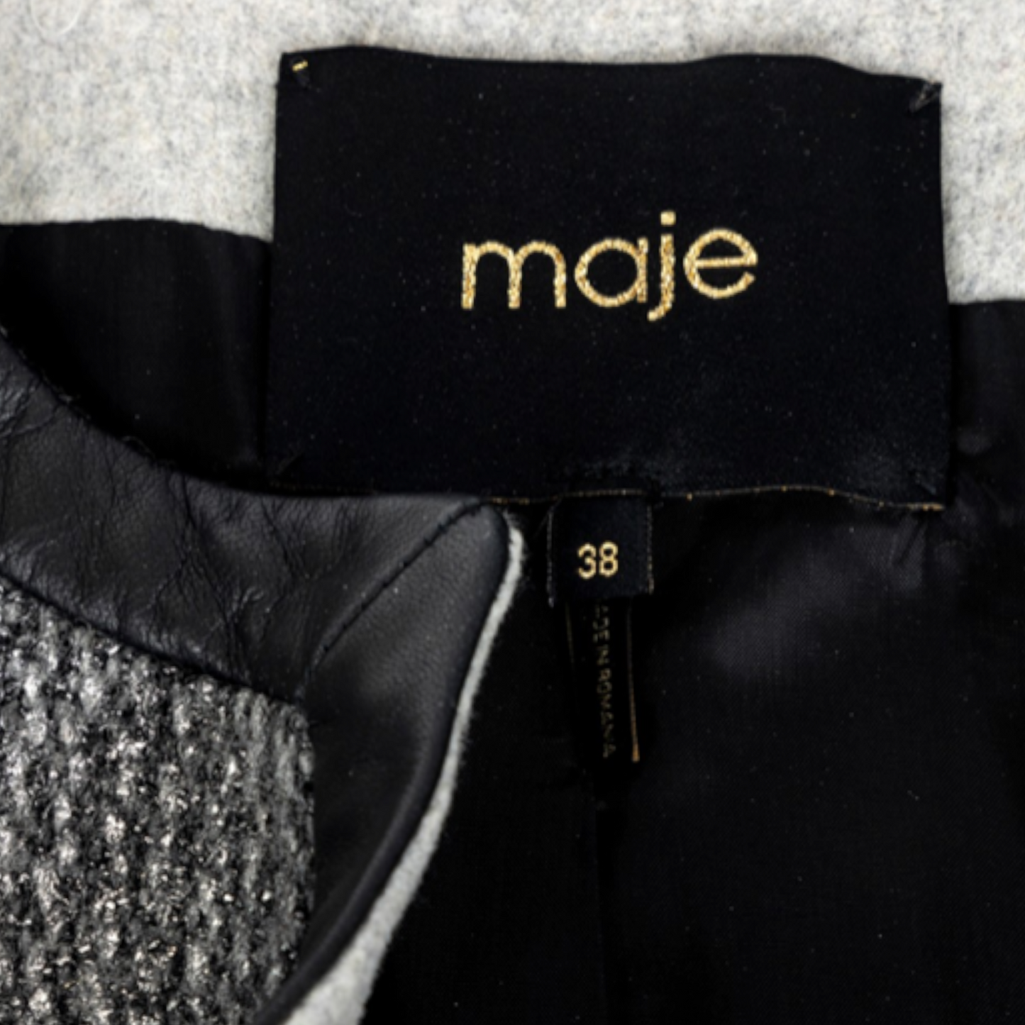MAJE Virgin Wool & Lambskin Leather Trim STUNNING Fitted Coat