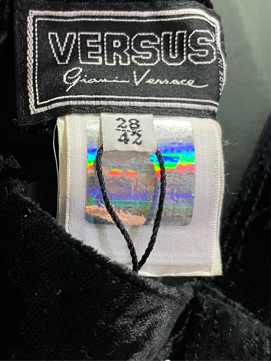 90”s Rare Vintage Versus by Gianni Versace Black Crushed Velvet Overall Shorts - photo 2 of 13